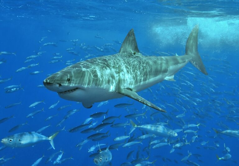 Grand requin blanc dans un groupe de poissons